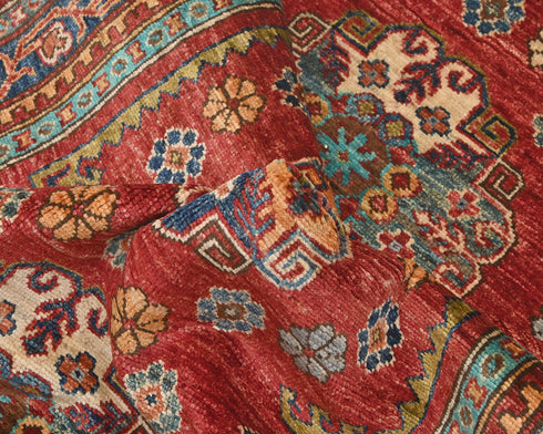 11 Feet Red Kazak Afghan Hand Knotted Wool Runner Rug